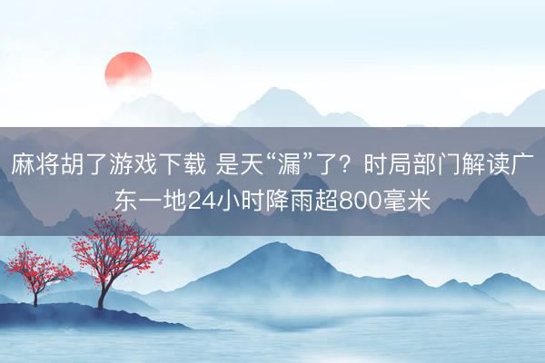 麻将胡了游戏下载 是天“漏”了？时局部门解读广东一地24小时降雨超800毫米