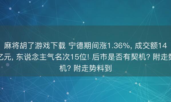 麻将胡了游戏下载 宁德期间涨1.36%, 成交额141.08亿元, 东说念主气名次15位! 后市是否有契机? 附走势料到
